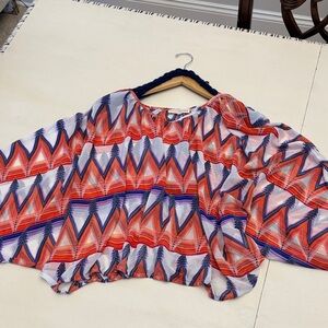 Altar'd State Red and Blue Geometric Blouse